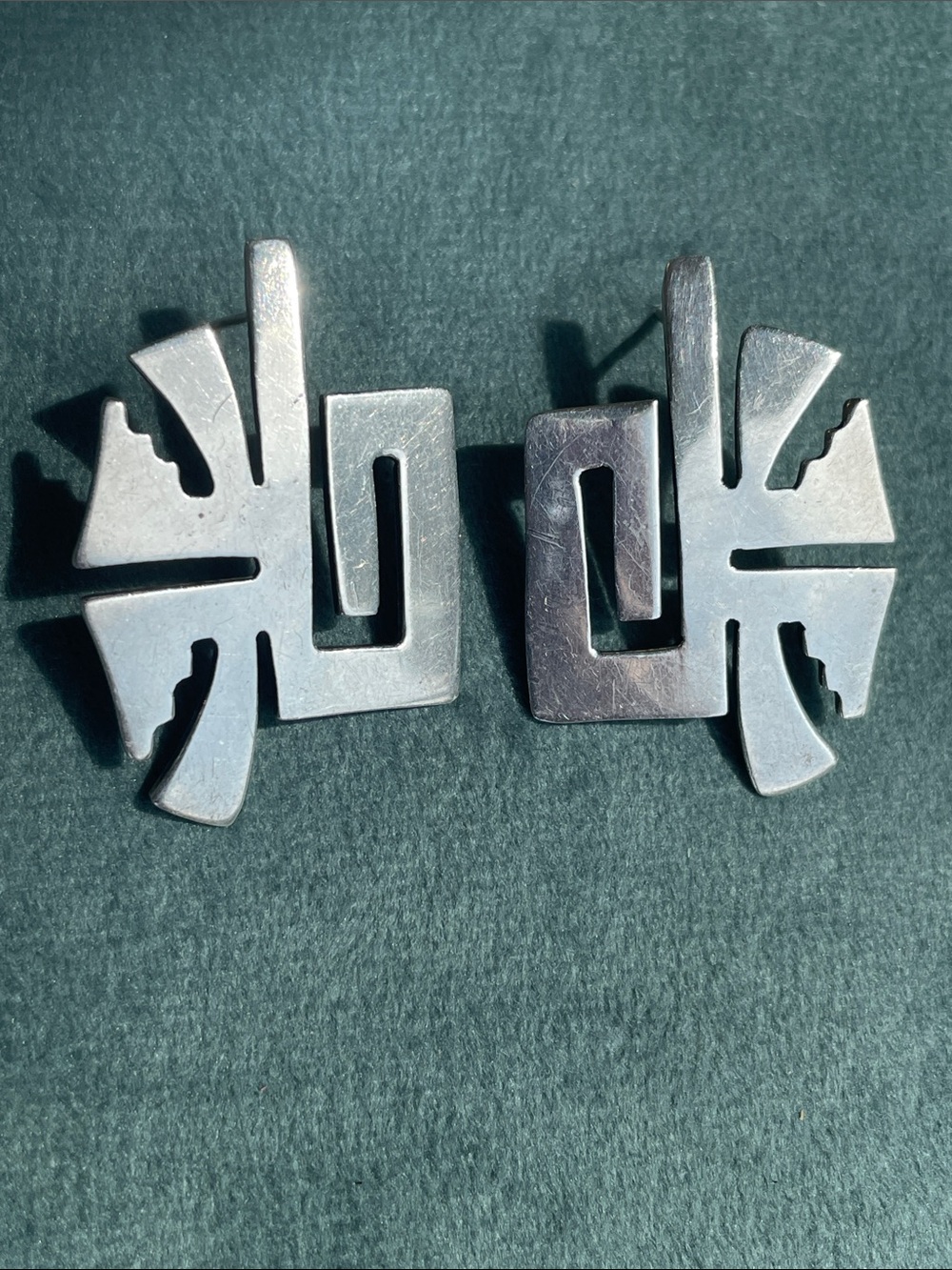 Vintage Southwestern Geometric Sterling Silver-Statement Earrings TV 75 Mexico
